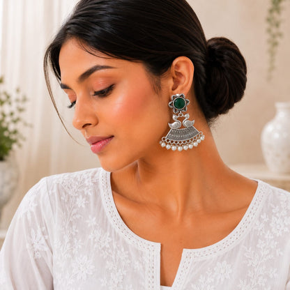 Monalisa stone Statement light-weighted  Silver Earrings
