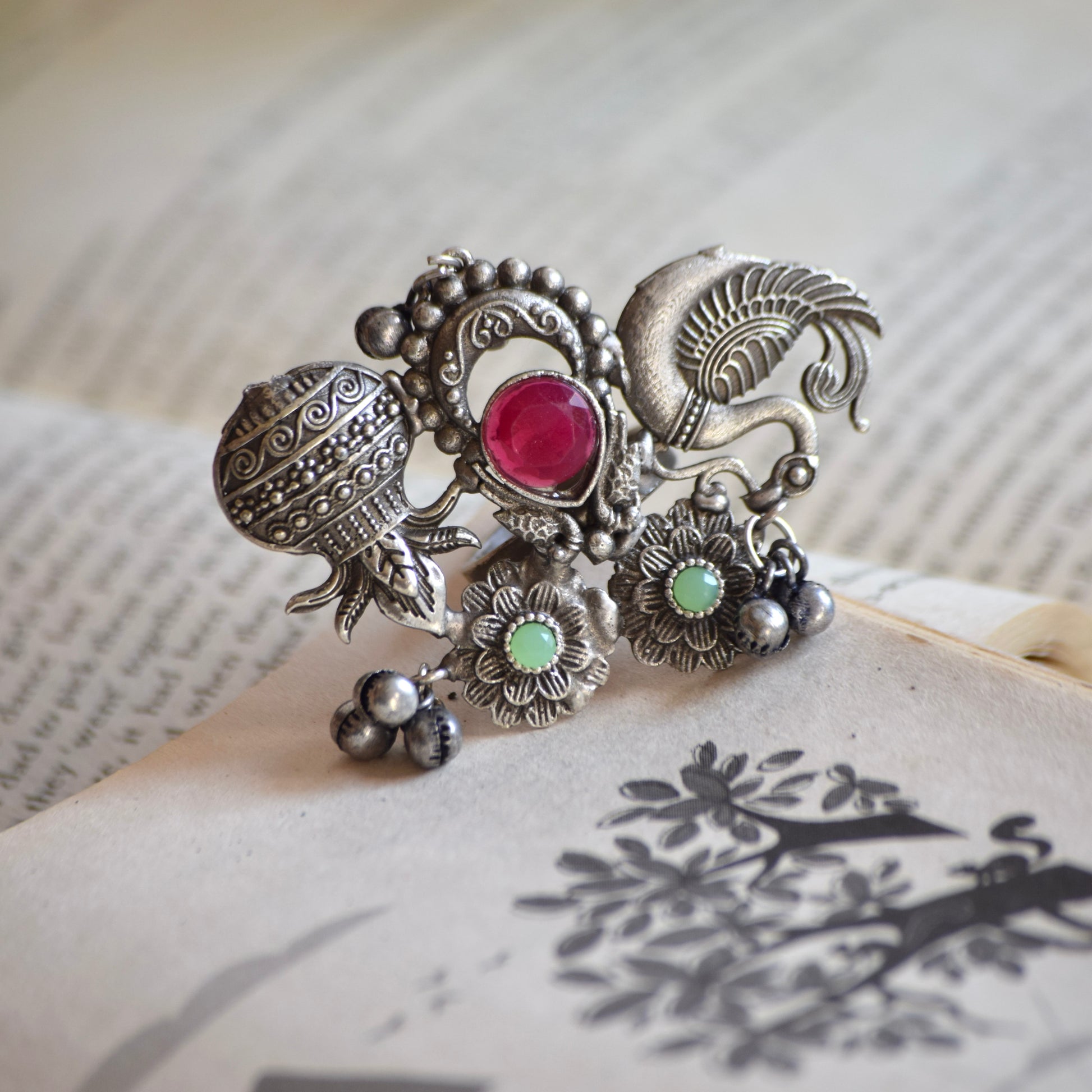 Fusion Ring oxidised German silver Rings saree kurta Bloom - By Sushmita India Navratri Diwali Ganpati holi Eid