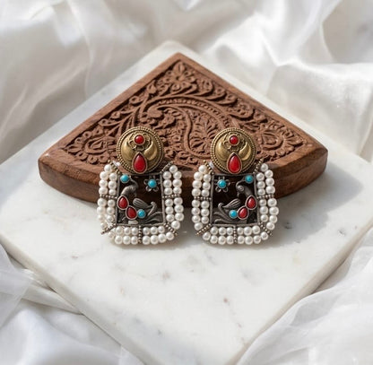 Monalisa stone Statement light-weighted  Silver Earrings
