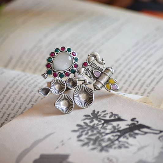 Fusion Ring Default Title oxidised German silver Rings ethnic statement jewellery for saree kurta lehengas outfits by Bloom - By Sushmita India
