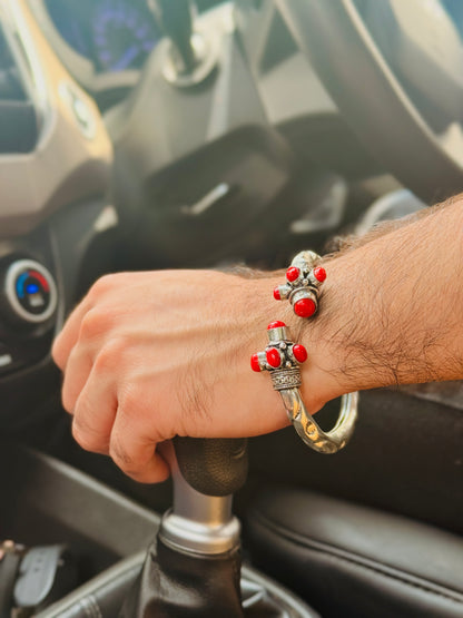 German Oxidised Silver Tribal Kada with Stone Antique Design Indian Kada Bangle Bracelet for Men & Women
