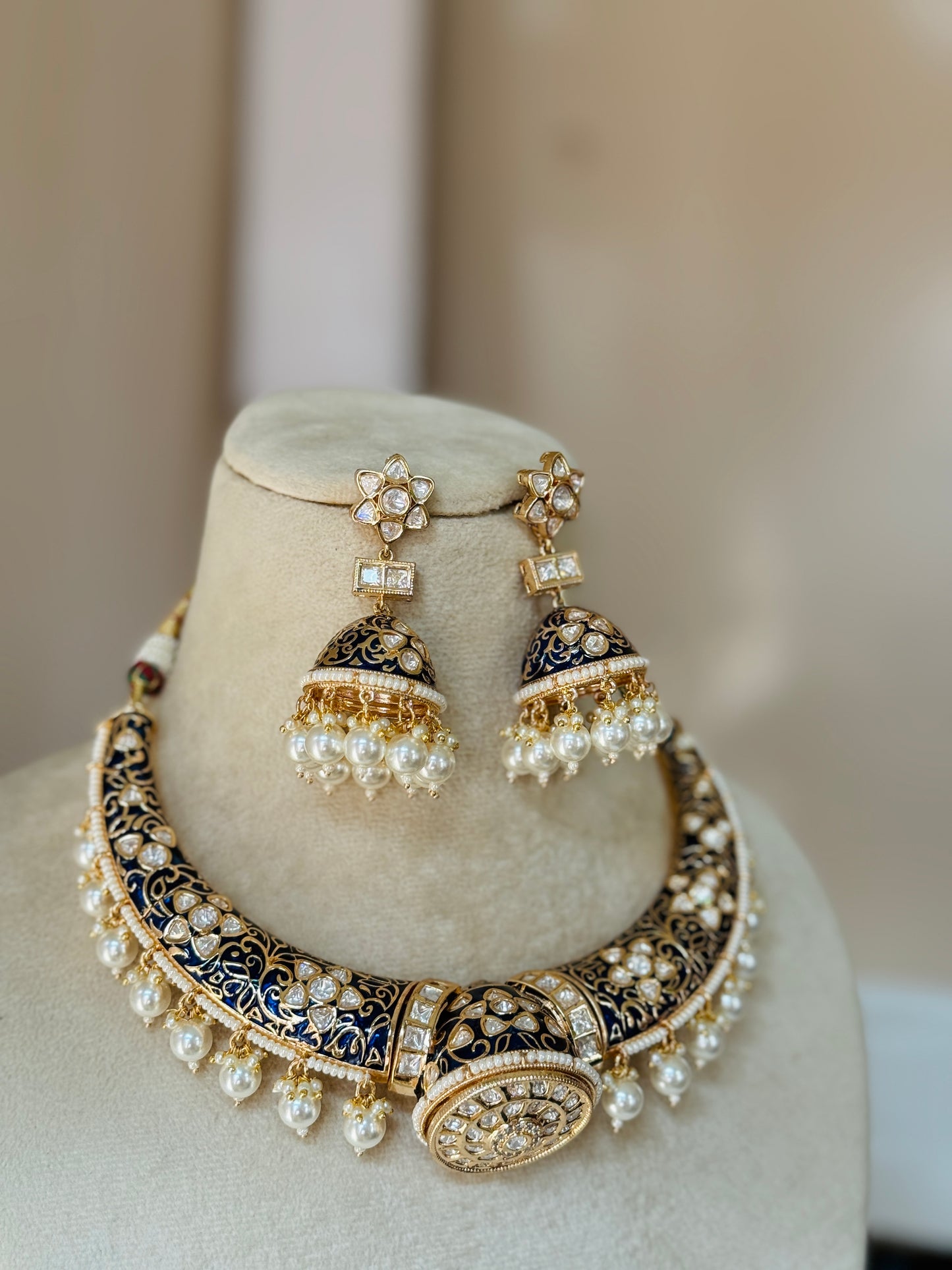 Rajwada - heritage 18k gold plated kundan necklace set with meenakari work | Gangaur