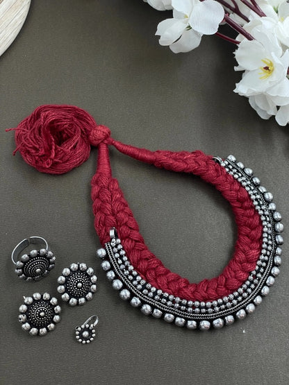 Threaded Choker Necklace Jewellery Combo oxidised German silver saree kurta Bloom - By Sushmita India Navratri Diwali Ganpati holi Eid