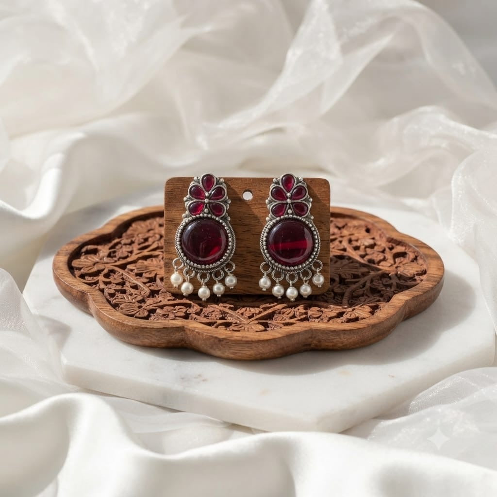 Monalisa stone Statement light-weighted  Silver Earrings