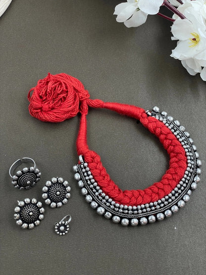 Threaded Choker Necklace Jewellery Combo oxidised German silver saree kurta Bloom - By Sushmita India Navratri Diwali Ganpati holi Eid