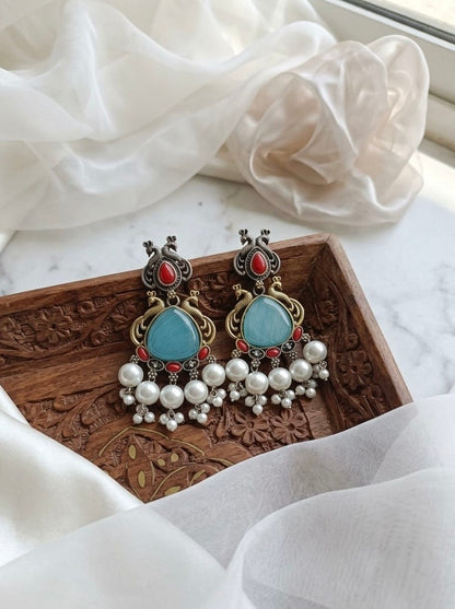 Monalisa stone Statement light-weighted  Silver Earrings