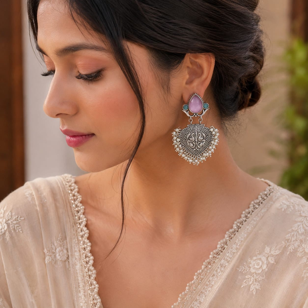 Monalisa stone Statement light-weighted  Silver Earrings