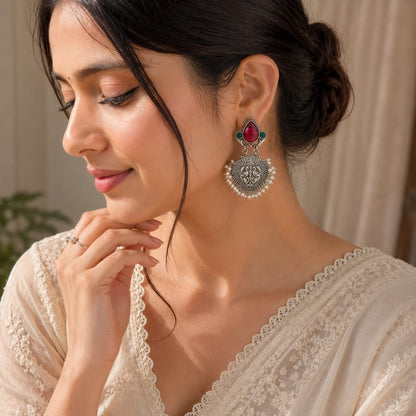 Monalisa stone Statement light-weighted  Silver Earrings