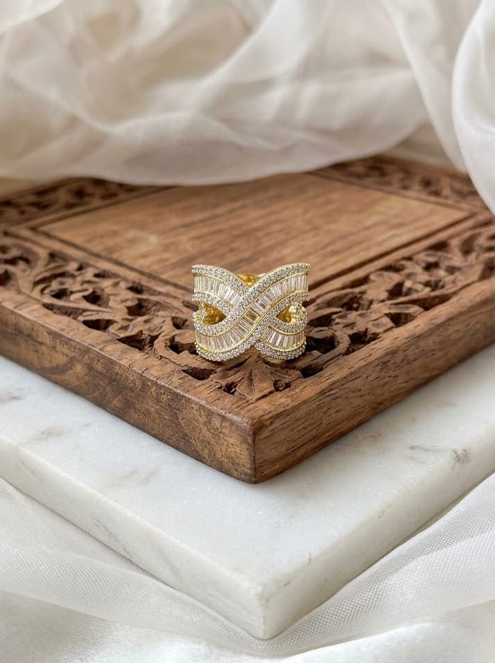 Rhodium Plated Zirconia Studded American diamond adjustable Ring| Hand Jewelry oxidised German silver Rings saree kurta Bloom - By Sushmita India Navratri Diwali Ganpati holi Eid