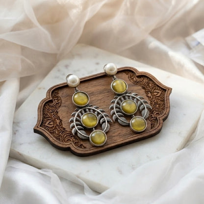 Monalisa stone Statement light-weighted  Silver Earrings