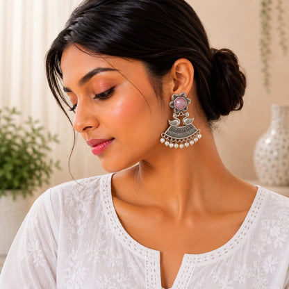 Monalisa stone Statement light-weighted  Silver Earrings