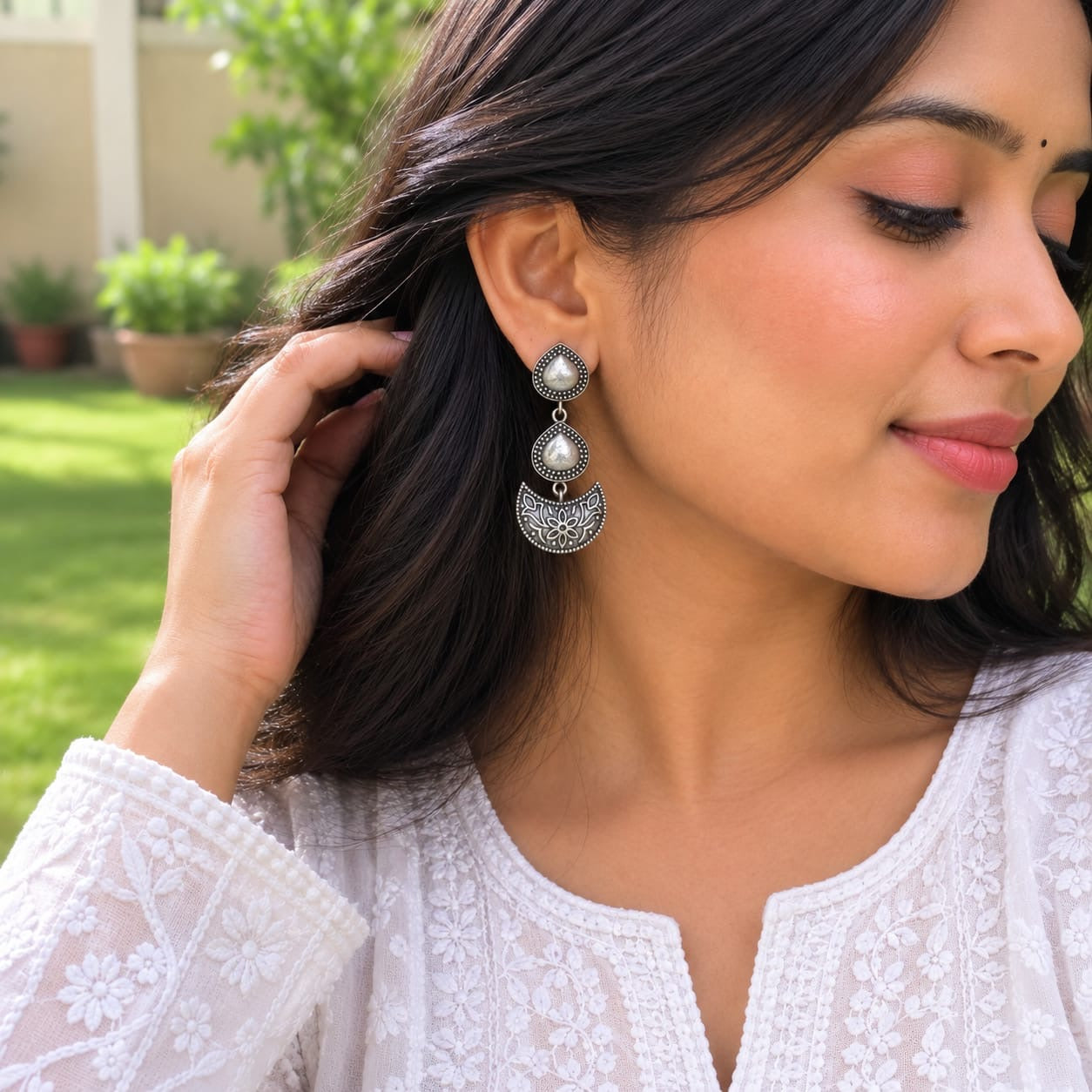 Green Stone flower Earrings