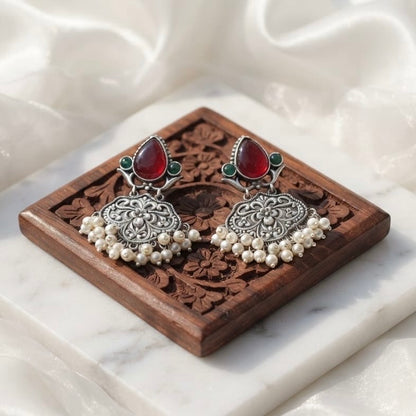 Monalisa stone Statement light-weighted  Silver Earrings