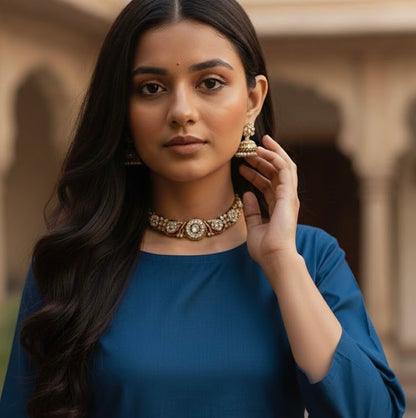 Rajwada - heritage 18k gold plated kundan necklace set with meenakari work