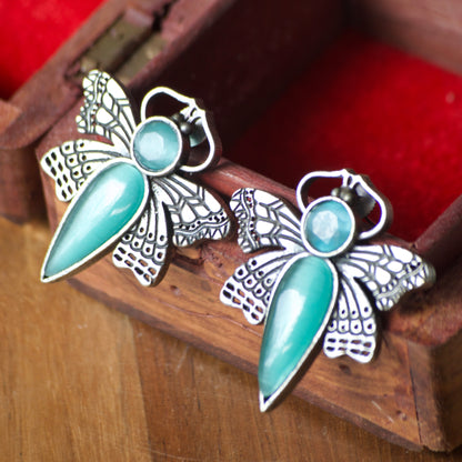 Butterfly Monalisa Stone silver earrings - Bloom - By Sushmita