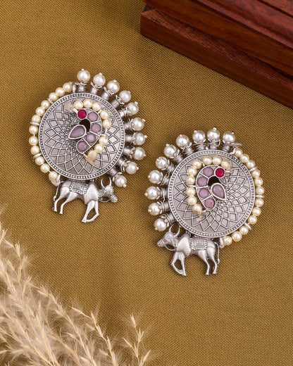 Navya designer white pearl Silver Earrings