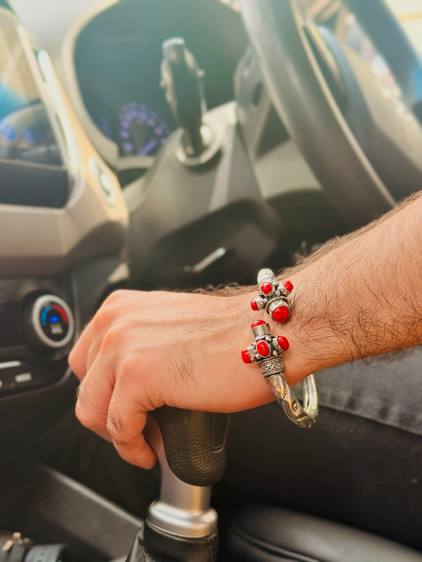 German Oxidised Silver Tribal Kada with Stone Antique Design Indian Kada Bangle Bracelet for Men & Women