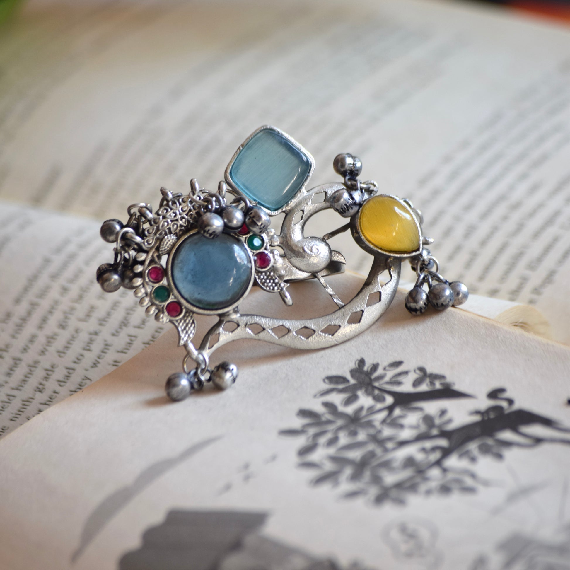 Fusion Ring oxidised German silver Rings saree kurta Bloom - By Sushmita India Navratri Diwali Ganpati holi Eid