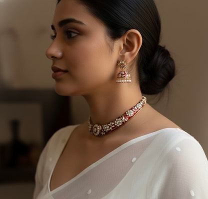 Rajwada - heritage 18k gold plated kundan necklace set with meenakari work