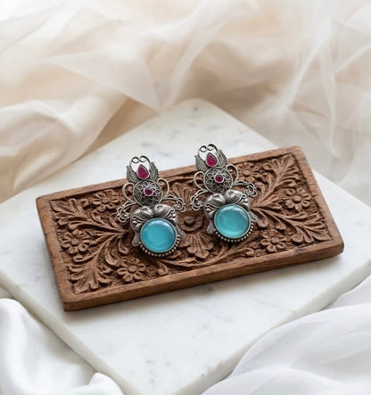 Monalisa stone Statement light-weighted  Silver Earrings
