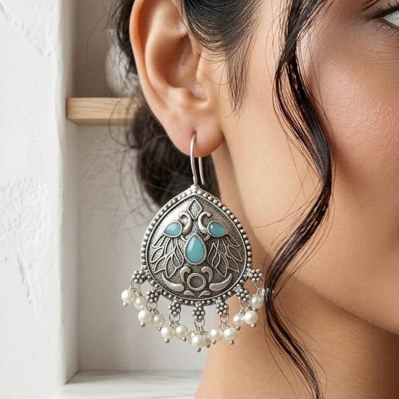 Monalisa stone Statement light-weighted Silver Earrings