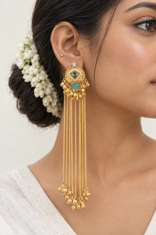 Kashmiri Jhumka with tassels | Golden tassel Jhumka Earrings