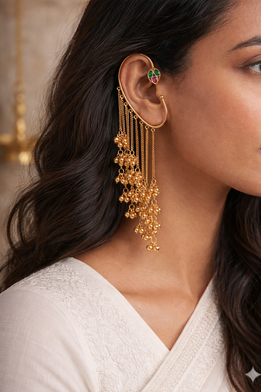 Suparna  | gold plated tassel ear cuffs | ghungru Earrings