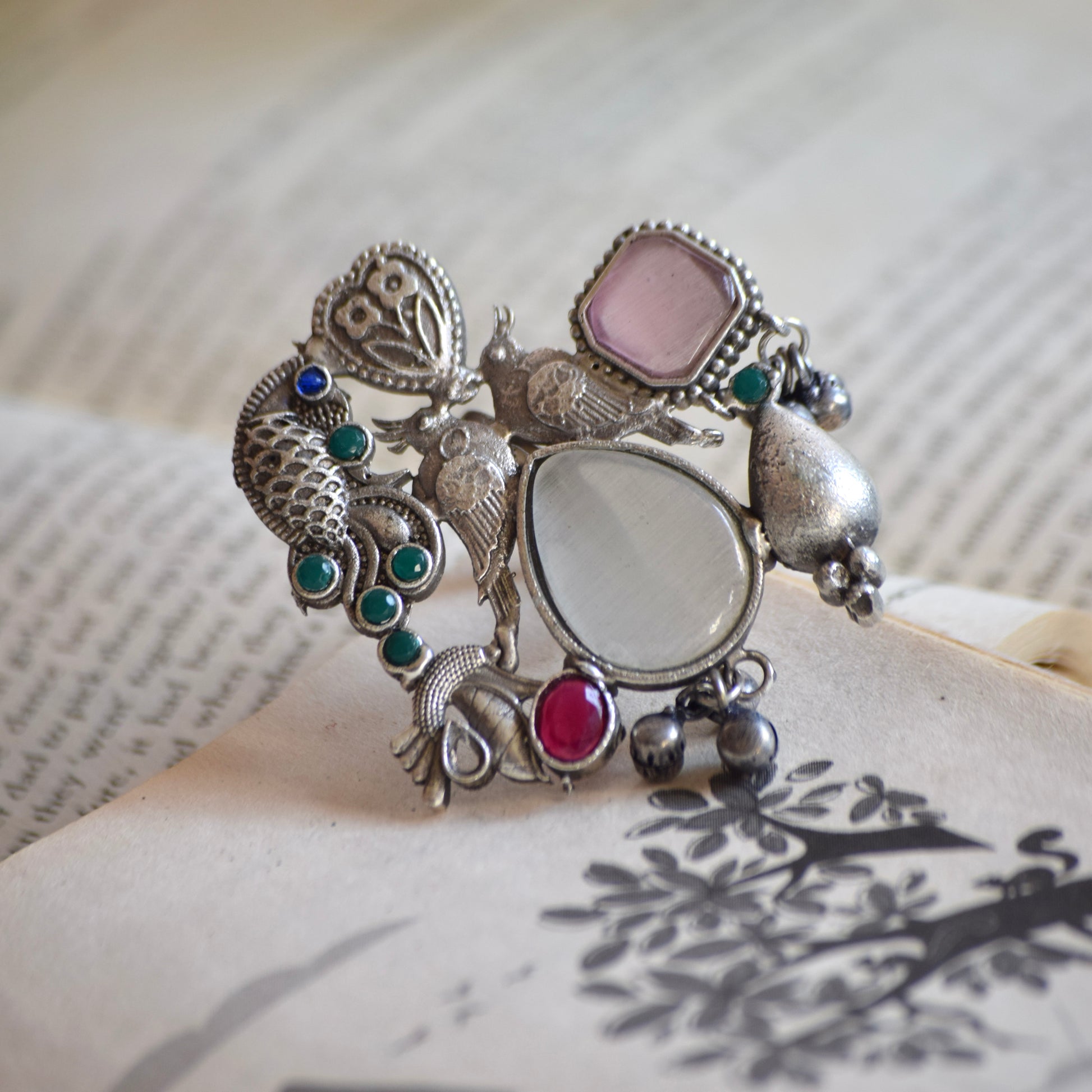 Fusion Ring oxidised German silver Rings saree kurta Bloom - By Sushmita India Navratri Diwali Ganpati holi Eid