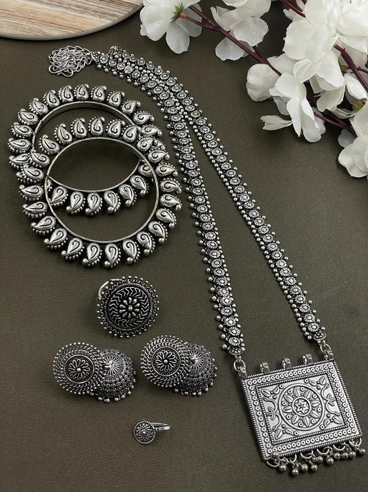 5-Piece Silver Necklace Combo Set - Bloom - By Sushmita