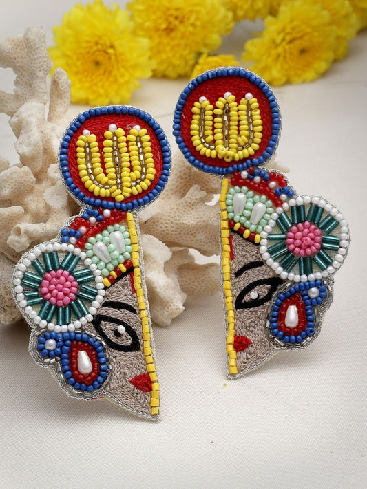 Maa durga Embroidered Earrings - Bloom - By Sushmita