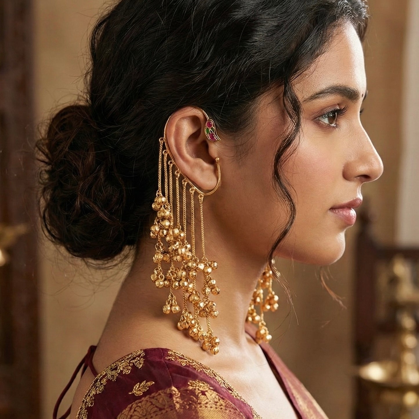 Suparna  | gold plated tassel ear cuffs | ghungru Earrings