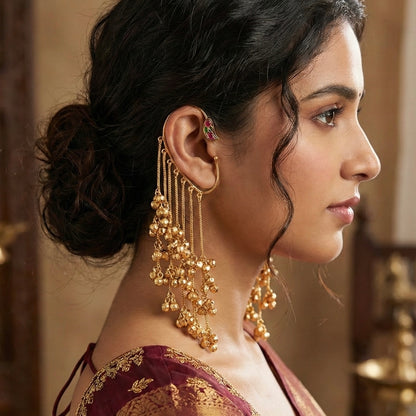 Suparna  | gold plated tassel ear cuffs | ghungru Earrings