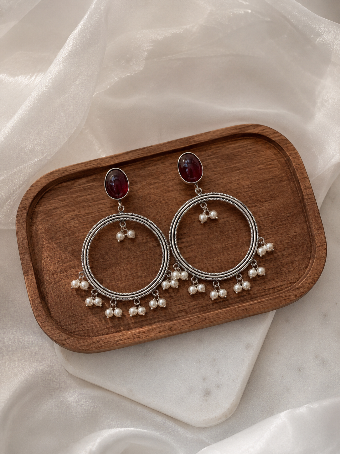 Chaandbaali | Monalisa stone Statement light-weighted  Silver Earrings