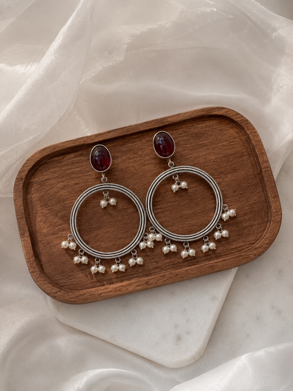 Chaandbaali | Monalisa stone Statement light-weighted  Silver Earrings