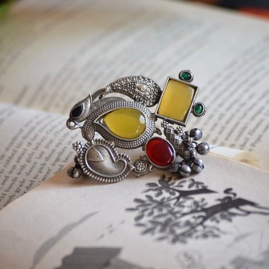 Fusion Ring oxidised German silver Rings saree kurta Bloom - By Sushmita India Navratri Diwali Ganpati holi Eid