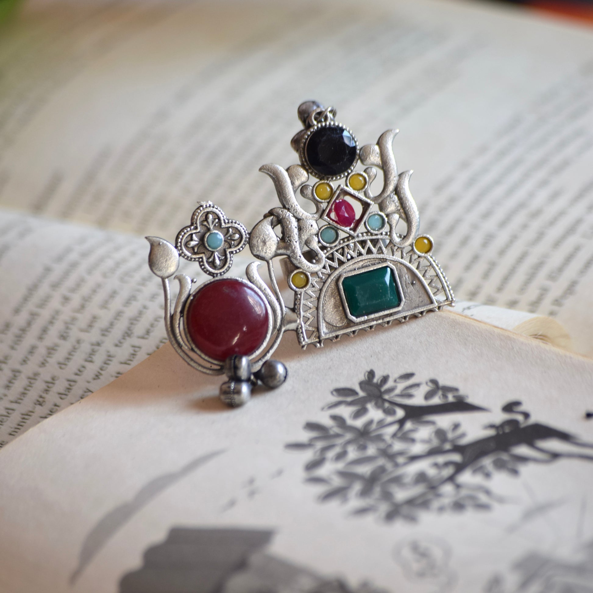 Fusion Ring oxidised German silver Rings saree kurta Bloom - By Sushmita India Navratri Diwali Ganpati holi Eid