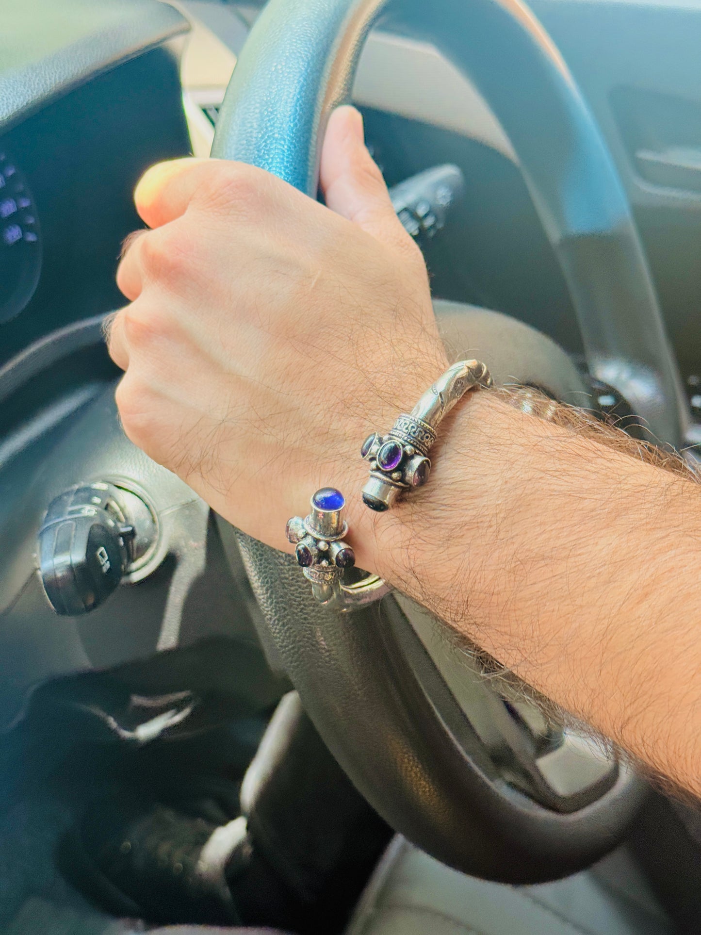 German Oxidised Silver Tribal Kada with Stone Antique Design Indian Kada Bangle Bracelet for Men & Women