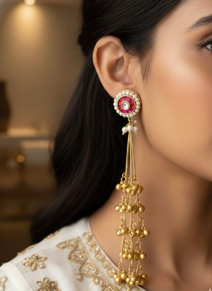 Malti  | gold plated tassel ear Chains | ghungru Earrings