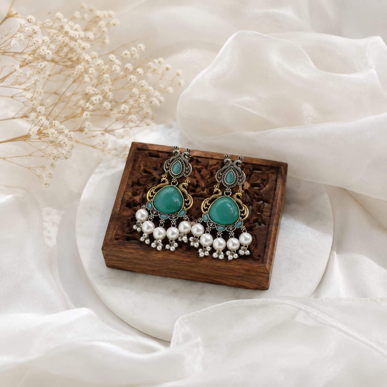 Monalisa stone Statement light-weighted  Silver Earrings