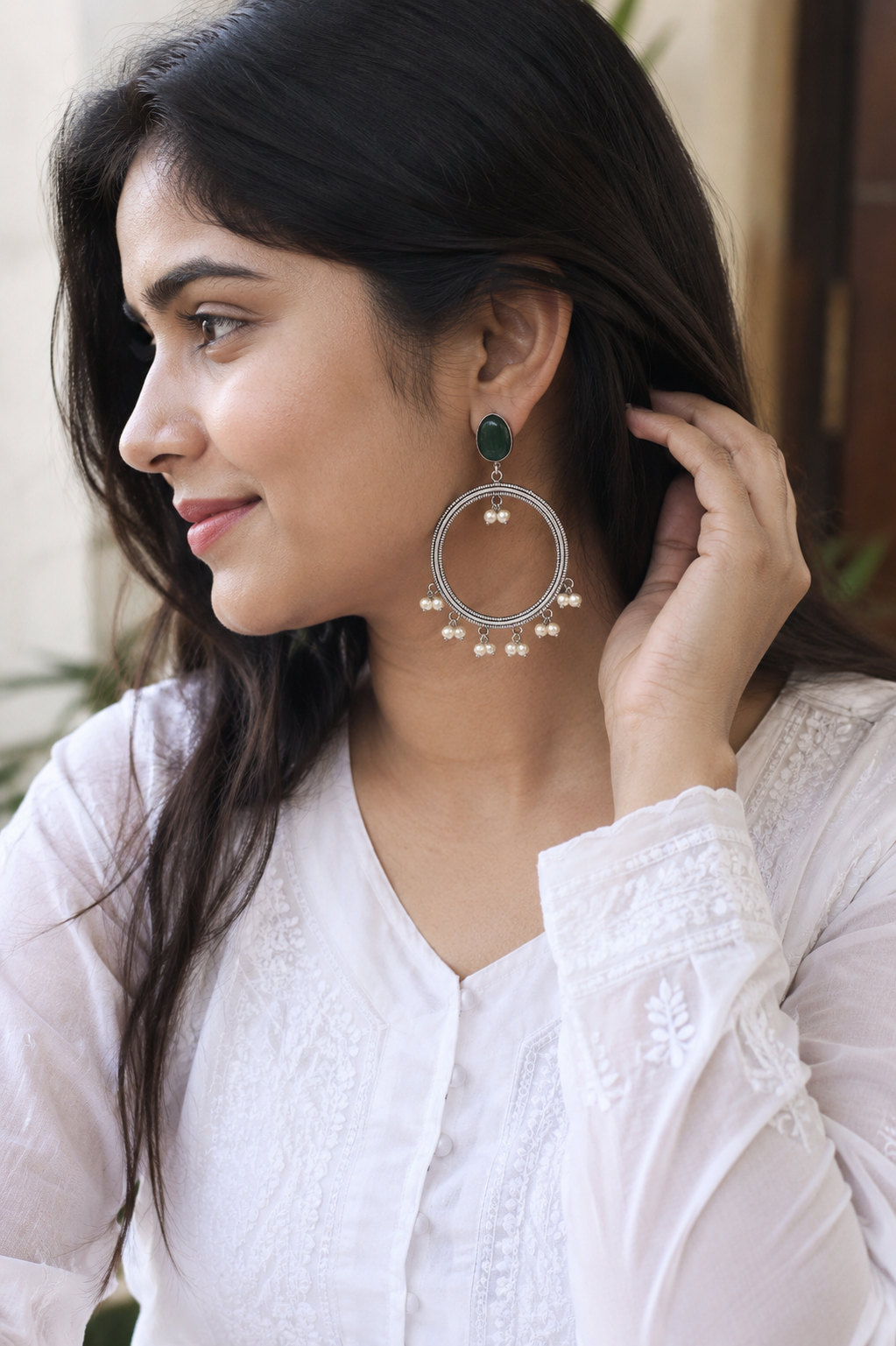 Chaandbaali | Monalisa stone Statement light-weighted  Silver Earrings