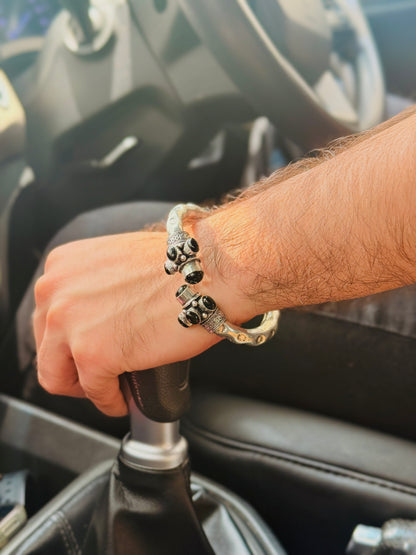 German Oxidised Silver Tribal Kada with Stone Antique Design Indian Kada Bangle Bracelet for Men & Women