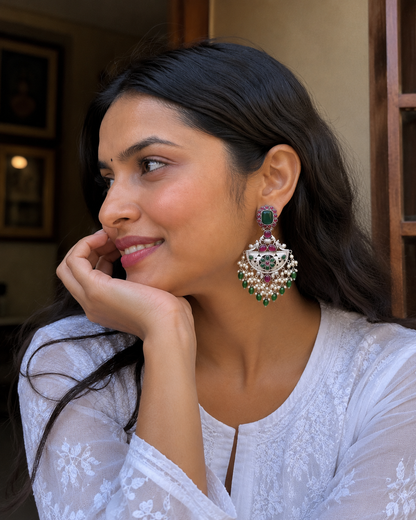Alankara | Monalisa Stone silver Jhumka with white pears