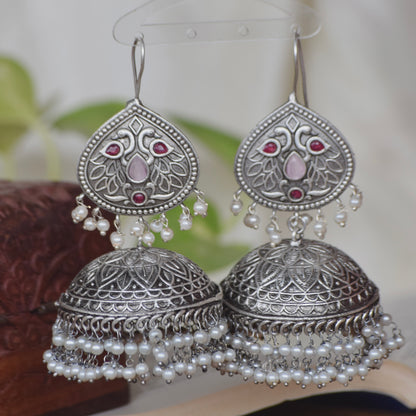 AIRA  - Statement Earrings | White pearl Jhumka