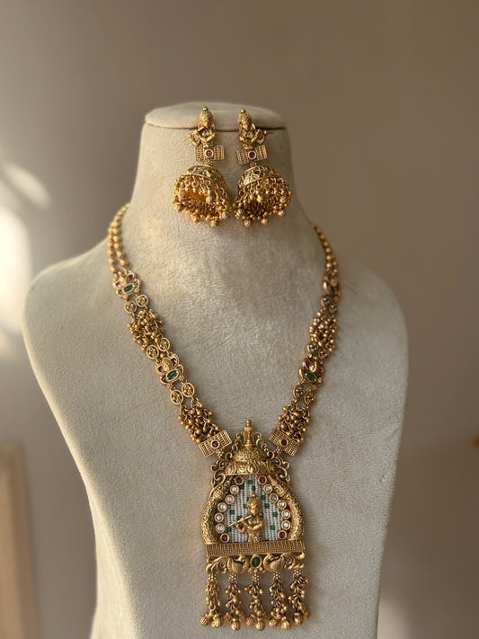 Handcrafted Krishna Necklace- heritage 18k gold plated temple necklace set