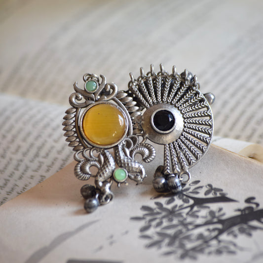 Fusion Ring oxidised German silver Rings saree kurta Bloom - By Sushmita India Navratri Diwali Ganpati holi Eid