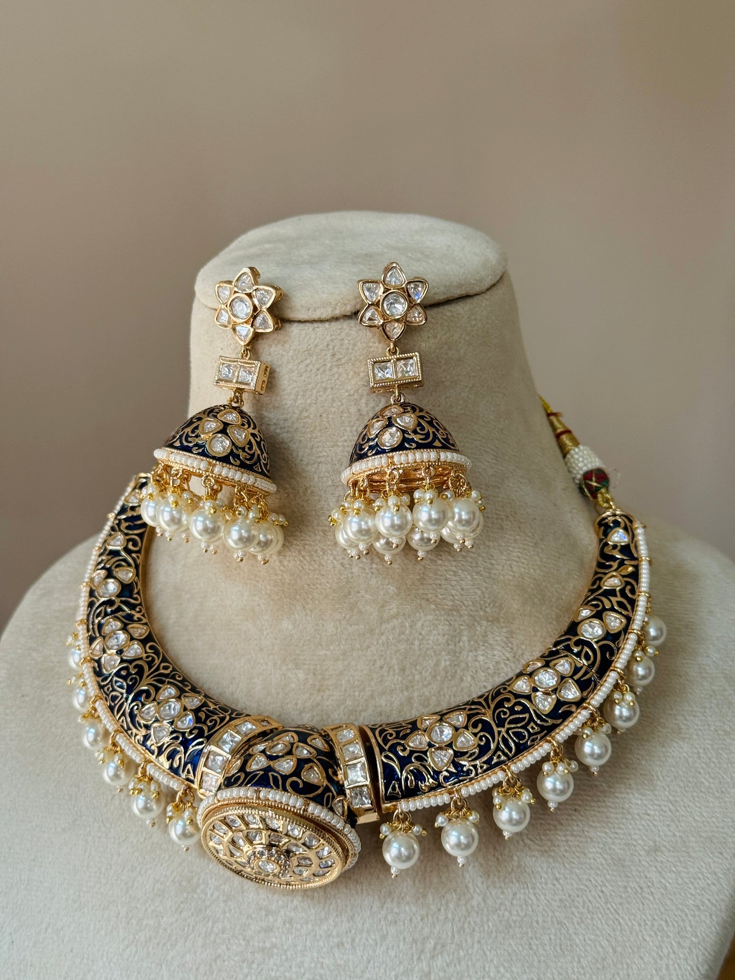 Rajwada - heritage 18k gold plated kundan necklace set with meenakari work | Gangaur