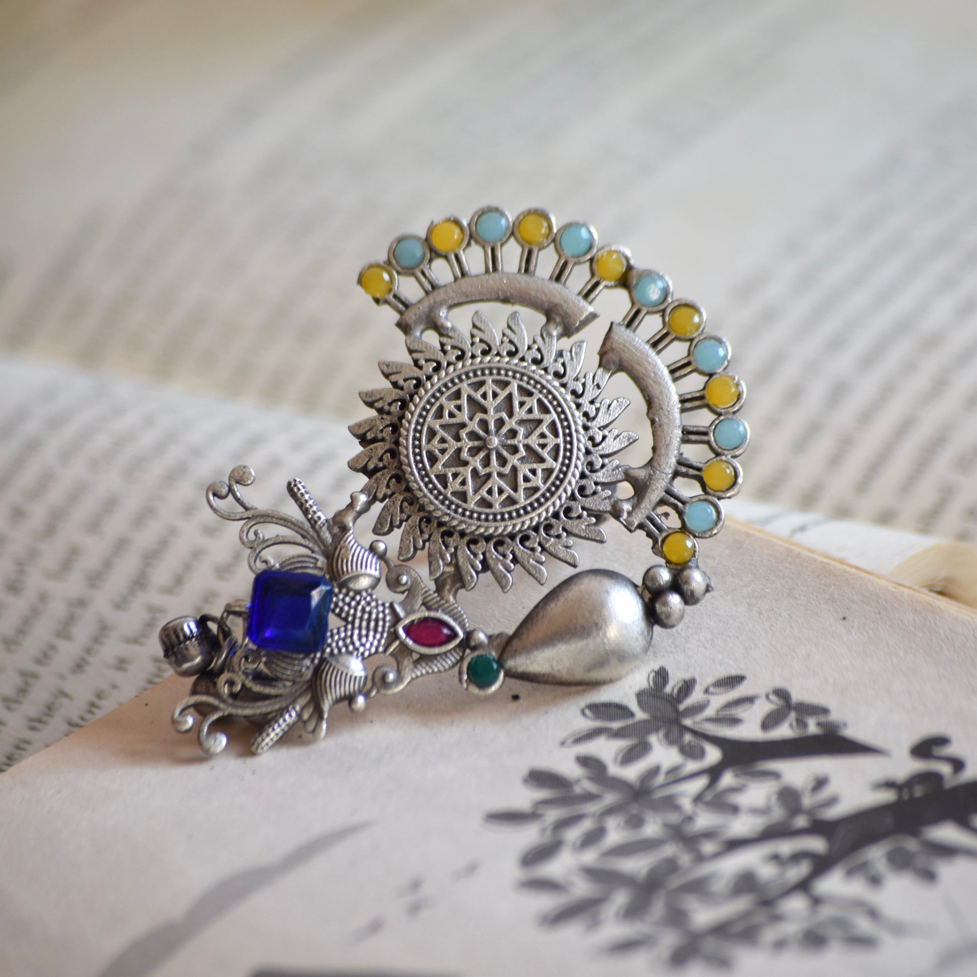 Fusion Ring oxidised German silver Rings saree kurta Bloom - By Sushmita India Navratri Diwali Ganpati holi Eid