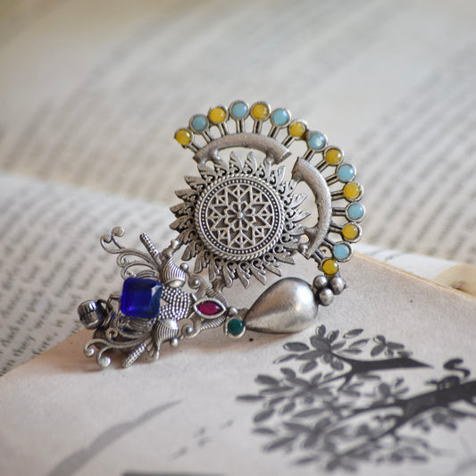 Fusion Ring oxidised German silver Rings saree kurta Bloom - By Sushmita India Navratri Diwali Ganpati holi Eid