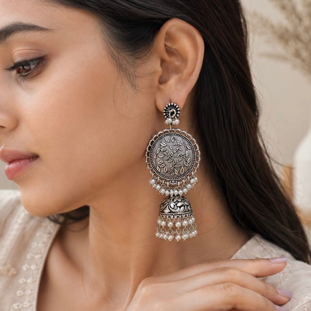 AIRA  - Statement Earrings | White pearl Jhumka