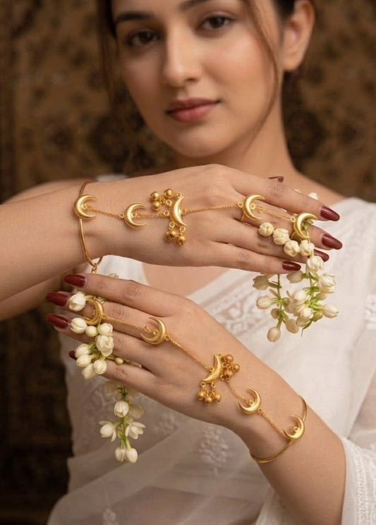 Golden Ghungroo Brass Hathphool | Hand Jewelry